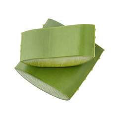Fresh green slices of aloe vera isolated on transparent background