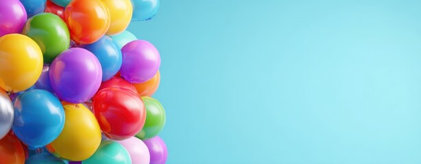 The Balloons Clustered on the Left Against a Bright Blue Background