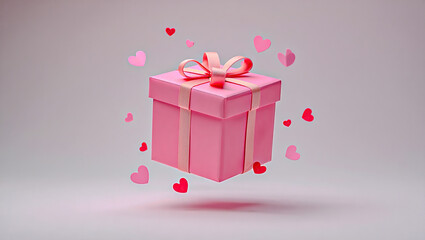 Pink floating gift with swirling hearts