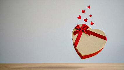 Floating gift box with hearts and copy space