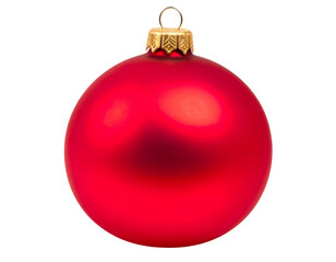 A single, matte red, spherical ornament with a gold cap