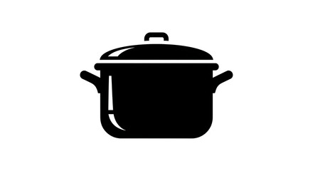 Black silhouette of a cooking pot with lid and handles on white background, kitchenware, cookware, utensil