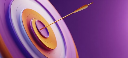 The Target with Golden Arrow Hitting Bullseye Against Vibrant Purple Background