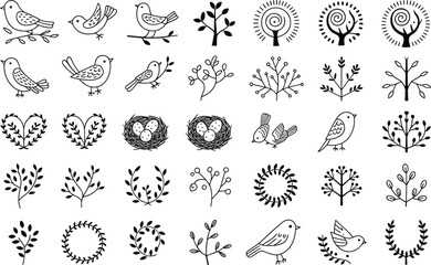 Fototapeta premium Black and white bird and tree in various styles bird tree nature