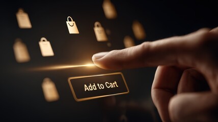 online customer journey. User interacting with a digital shopping interface, highlighting the "Add to Cart" option.