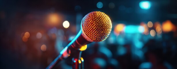 The Microphone at Center Stage Ready for a Live Performance and Audience Spotlight