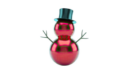 Shiny Red Snowman with Top Hat on White Background