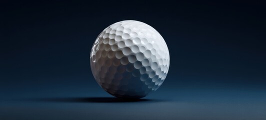 The golf ball illuminated on a dark blue background with soft shadow