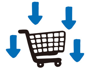 Shopping Basket and Falling Prices Vector Illustration &ndash; Deflation Concept