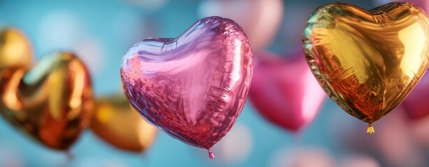 The Heart Balloons Floating in Soft Focus Bokeh Celebratory Romantic Party Scene