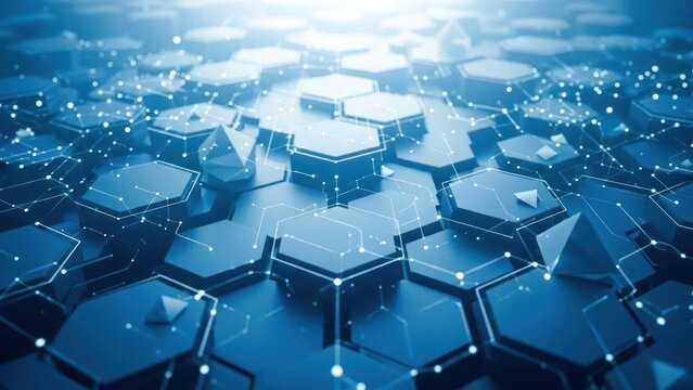 Abstract blue digital network structure of interconnected hexagonal shapes - Powered by Adobe