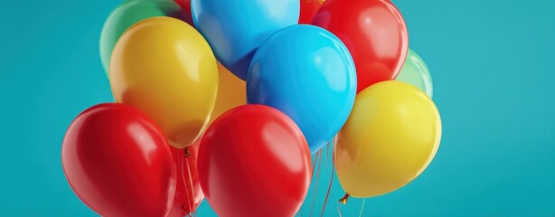 The balloons cluster floating against a turquoise background for bright festive party celebrations
