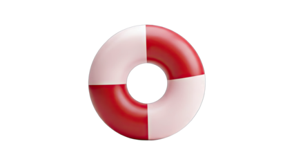 Red and White Lifebuoy Isolated on White Background