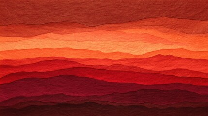 Colored paper is arranged in layers to create a sunset scene. The art showcases hills in warm shades of red orange and purple. It represents a creative craft idea for home decor.