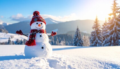 Obraz premium Gift box image, big snow man, candy cane and crismas tree, Winter