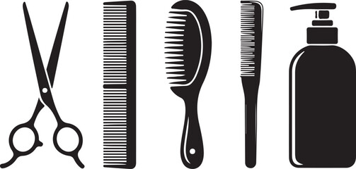 Hairdressing Tools and Personal Care Icons for Grooming.