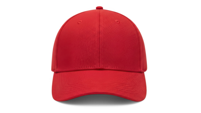 Red baseball cap with textured fabric and curved brim isolated on transparent background - Powered by Adobe