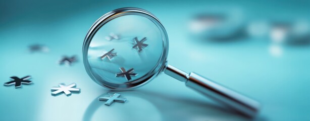 The Magnifying Glass Examining Metallic Asterisks on a Reflective Blue Surface
