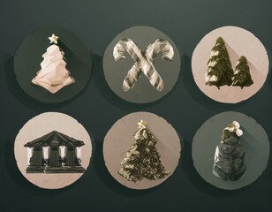 Christmas holiday icon set featuring festive winter elements such as candy cane, snowman, gift box, bell, star, gingerbread, ornaments and decorations.