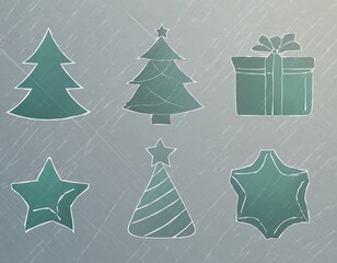 Christmas holiday icon set featuring festive winter elements such as candy cane, snowman, gift box, bell, star, gingerbread, ornaments and decorations.