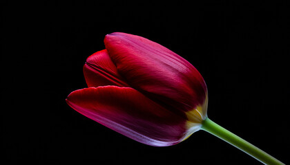 Vibrant Red Tulip on Black Background - Elegant Floral Abstract Wallpaper Art