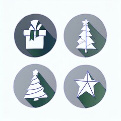 Christmas holiday icon set featuring festive winter elements such as candy cane, snowman, gift box, bell, star, gingerbread, ornaments and decorations.