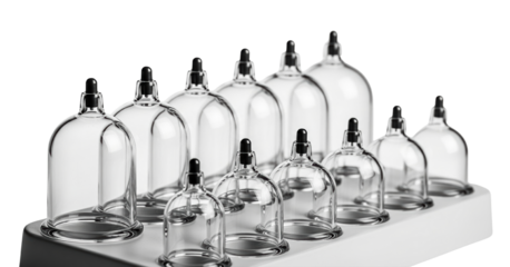 Set of glass vacuum suction cups for medical massage therapy on isolated background