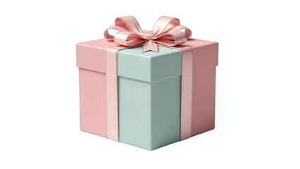Obraz premium Pastel pink and blue gift box with ribbon bow, isolated on white background