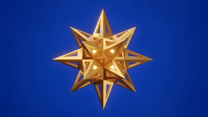 Obraz premium Golden eight-pointed star shining brightly against a blue background
