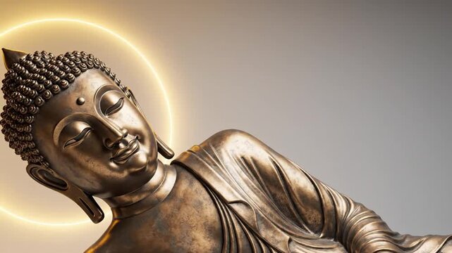 Nirvana Day Background With Reclining Buddha Statue and Gentle Halo Light