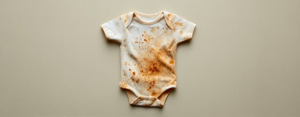 The Onesie Stained with Baby Food on Neutral Background for Laundry Concept
