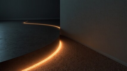 An empty room with light coming from the floor, digital art illustration - Generative AI