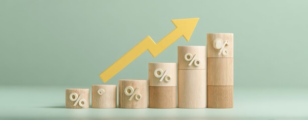 The Wooden Percentage Blocks Showing Rising Interest Rates and Financial Growth