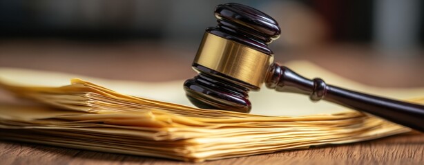 The Gavel on a Stack of Legal Documents Symbolizing Justice and Courtroom Decisions