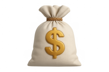 Money bag with dollar sign on transparent background representing financial success, wealth, savings, and investment