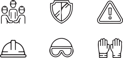 Construction Safety Icons Set for Hazard Prevention and Worker Protection.