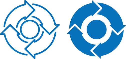 arrows in a circular pattern, simple black and white graphic design, geometric minimalist symbol, vector illustration