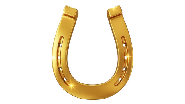 Golden horseshoe icon for luck and good fortune symbol, shiny metal