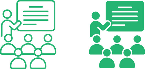 group of people having a discussion, green icons, corporate meeting, collaborative work symbol,vector,illustration,graphic design