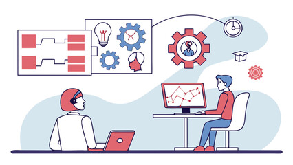 Business Process Management, Data Analysis, and Teamwork Illustration. Digital Workflow, Innovation, and Customer Support Service.