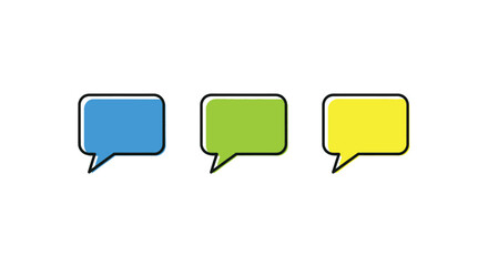 Fototapeta premium Three colorful speech bubble icons in blue, green, and yellow representing chat and communication