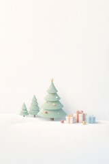 Christmas Trees and Gifts in Snow