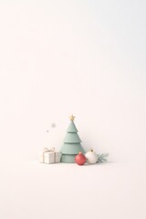 Minimal holiday setup with Christmas tree and gifts