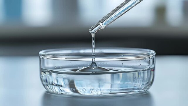 Clear liquid being dropped into petri dish by pipette for PDRN toners  