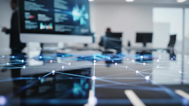 Digital Workspace: A modern office environment, where cutting-edge technology and data-driven solutions merge. Highlighting the fusion of innovation and collaboration