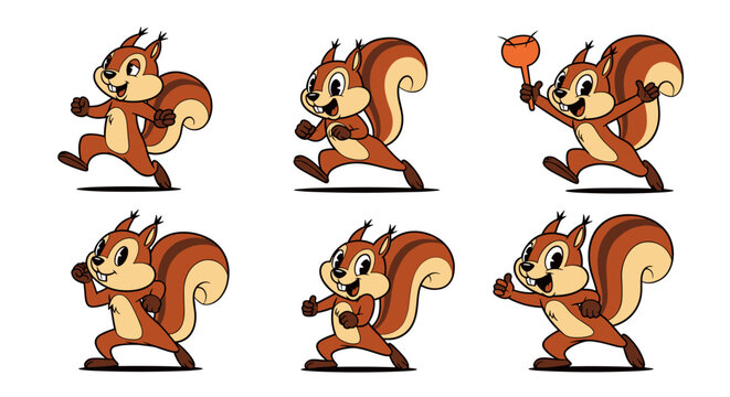 Cute cartoon chipmunk character in various poses and actions.