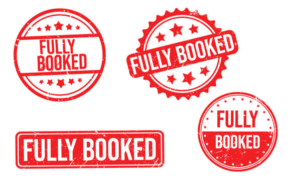 Fully Booked Stamp &ndash; Reservation and Booking Line Stamp Design, Sold Out Badge, Appointment Full Seal,  Booking Confirmation and Event Capacity Visual Label. Editable Vector Illustration