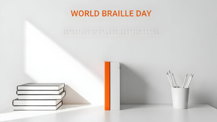 World braille day celebration with books and writing utensils