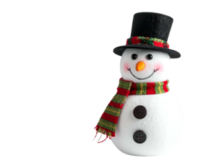 Festive snowman with black hat and colorful scarf