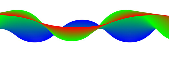 Abstract colorful wave form with a central blue sphere on black background